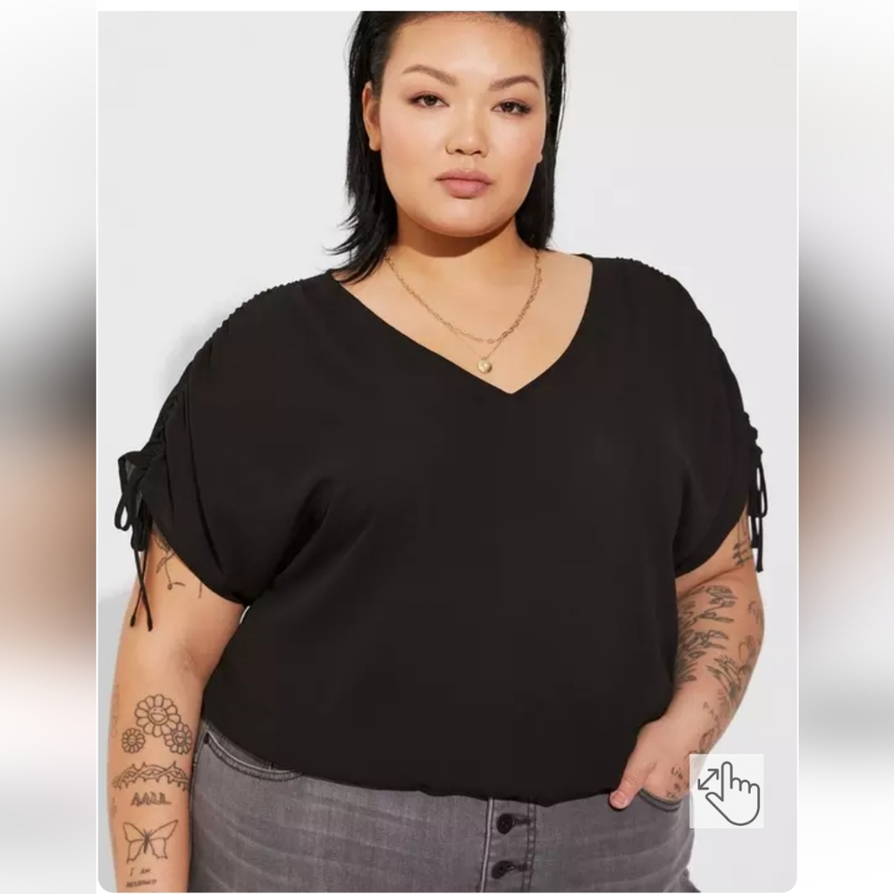 TORRID Georgette Dolman Shirring Tie Detail Blouse Black Size 4x